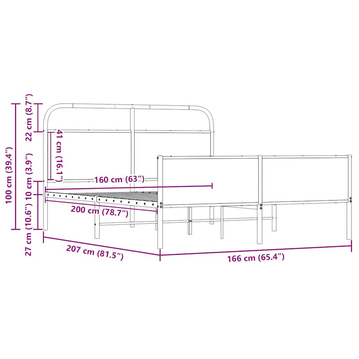 sengeramme uden madras 160x200 cm metal sonoma-eg