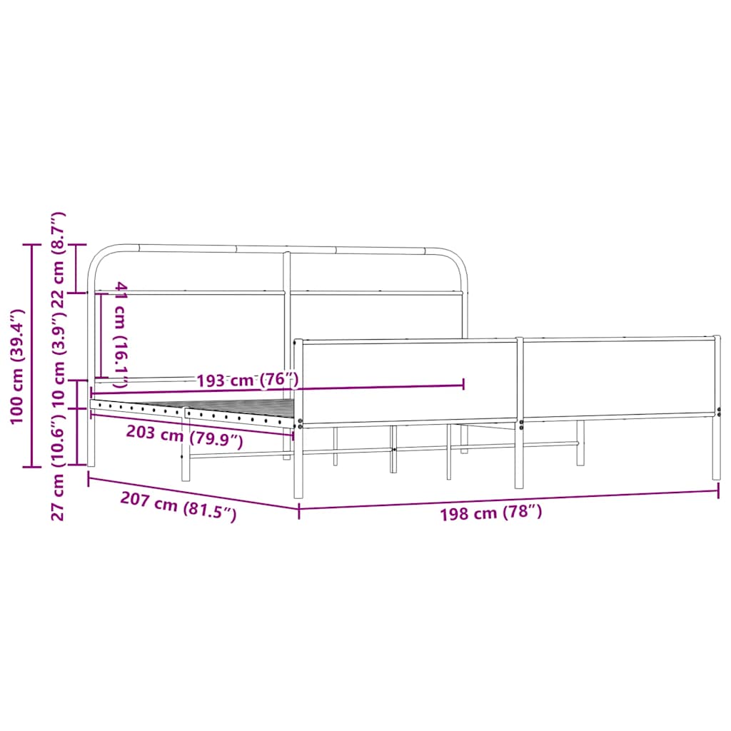 sengeramme uden madras 193x203 cm metal sonoma-eg