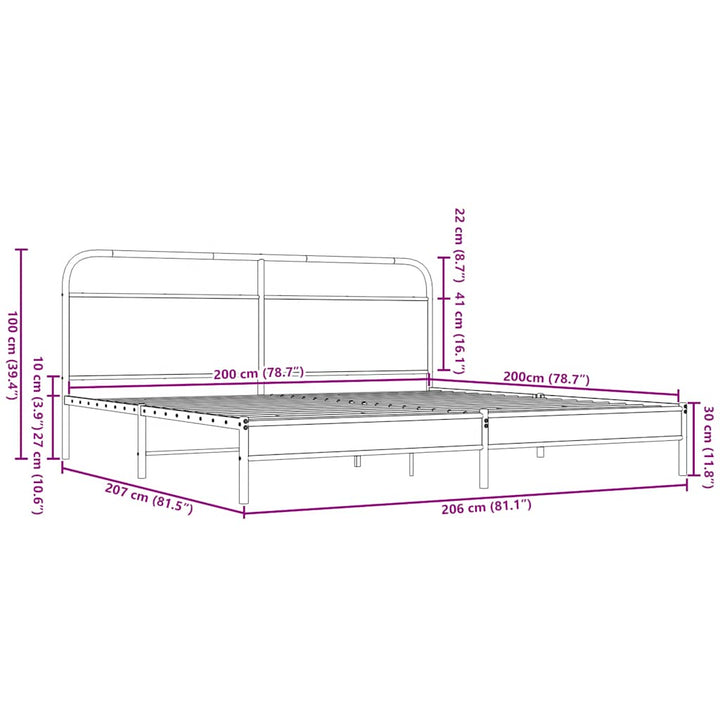 sengeramme uden madras 200x200 cm metal brun egetræsfarve