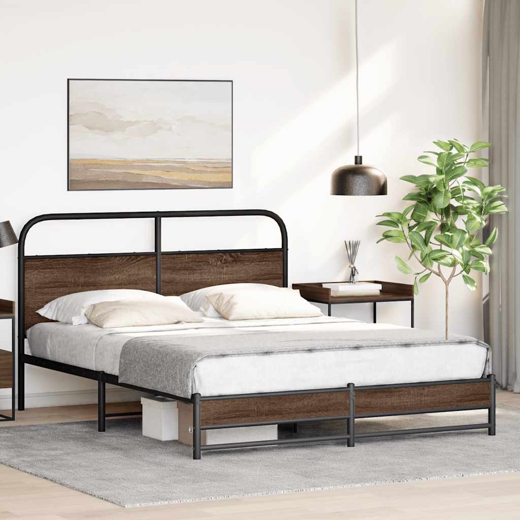 sengeramme uden madras 160x200 cm metal brun egetræsfarve