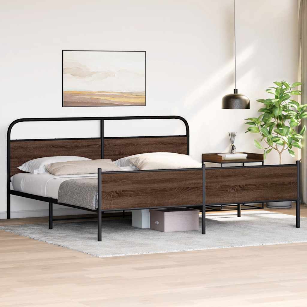sengeramme uden madras 183x213 cm metal brun egetræsfarve