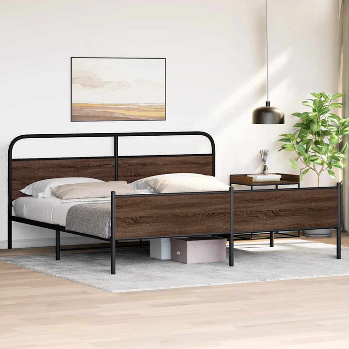 sengeramme uden madras 193x203 cm metal brun egetræsfarve