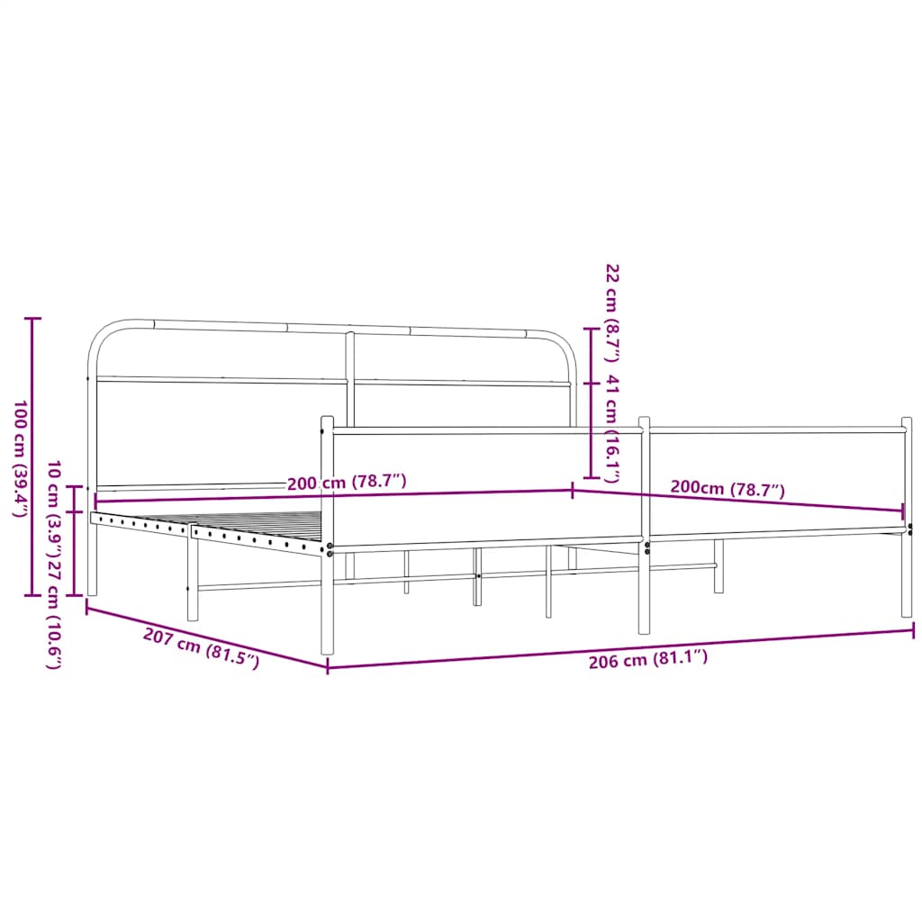 sengeramme uden madras 200x200 cm metal brun egetræsfarve