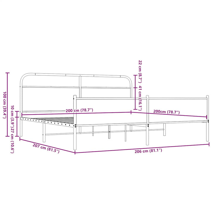 sengeramme uden madras 200x200 cm metal brun egetræsfarve