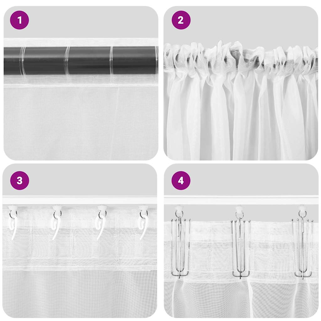 voile-gardiner med stanglommer 2 stk. cremefarvet