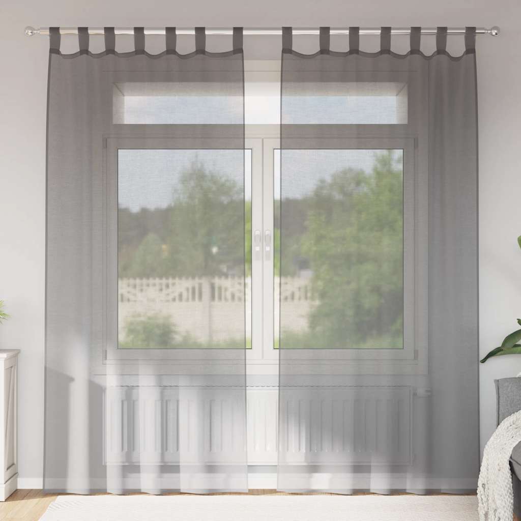 voile-gardiner med løkker 2 stk. 140x225 cm mørkegrå