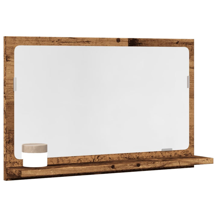 badeværelsesskab m. spejl 60x11x37cm konstrueret træ antikt træ