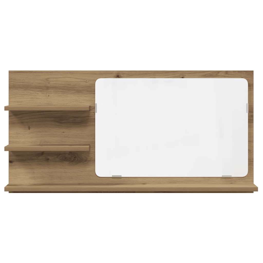 badeværelsesskab med spejl 90x11x45 cm konstrueret træ kunsteg
