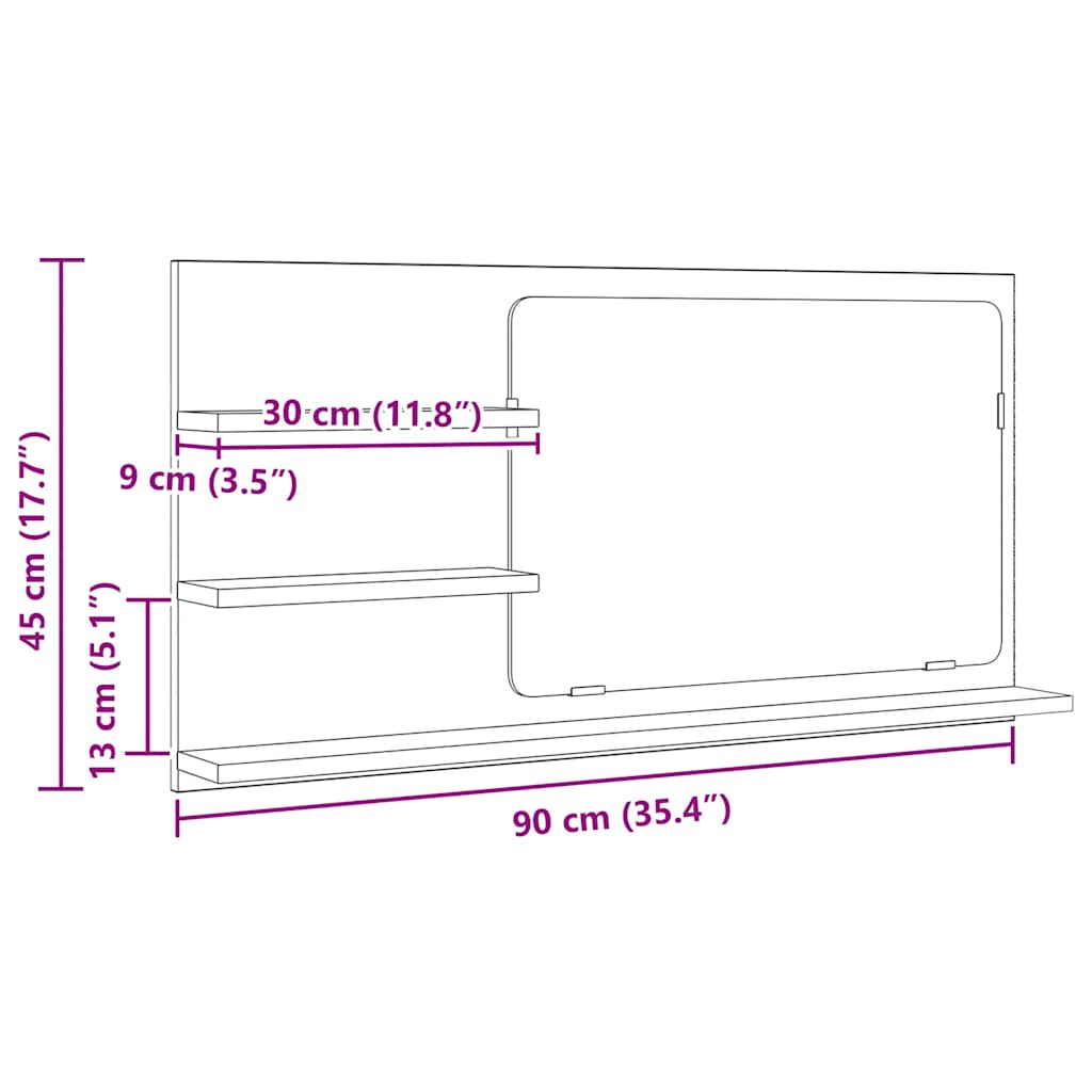 badeværelsesskab med spejl 90x11x45 cm konstrueret træ kunsteg