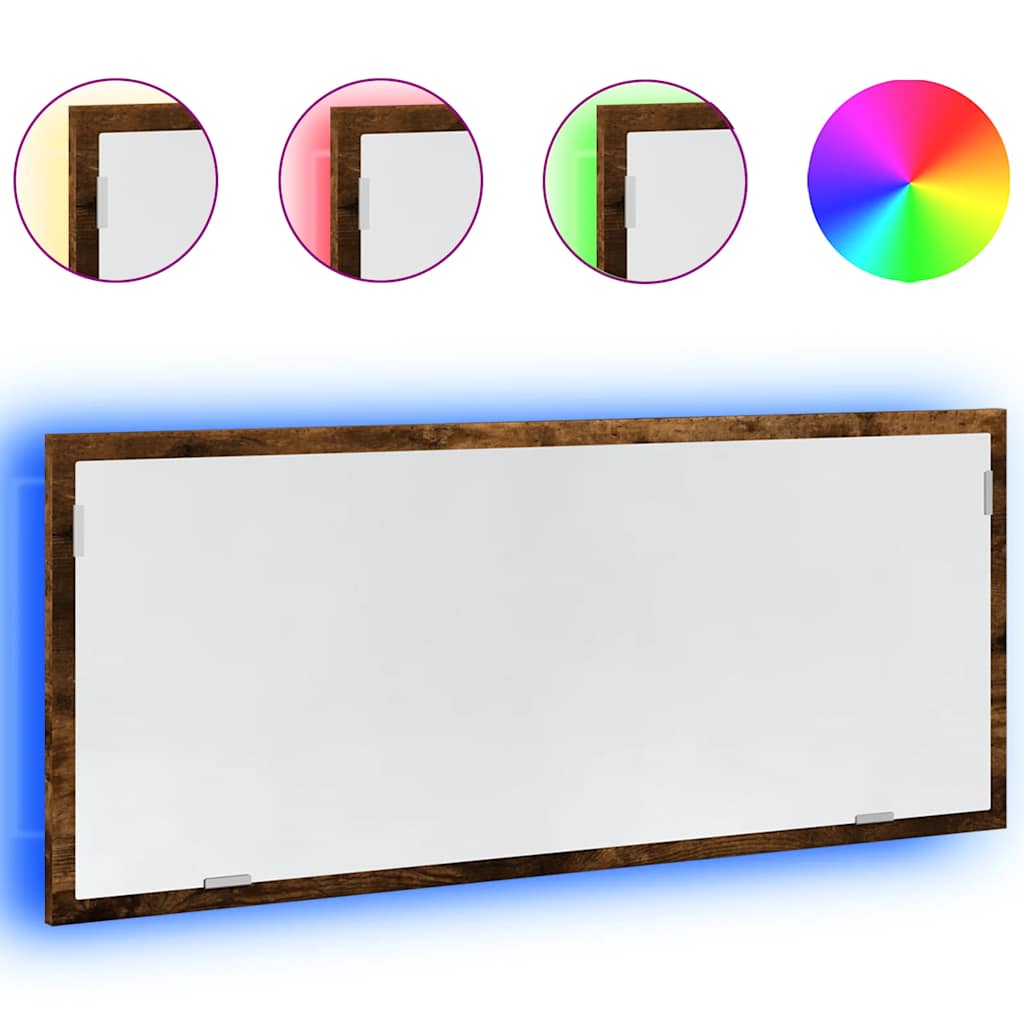 badeværelsesspejl m. LED 100x8,5x37 cm konstrueret træ brunt eg