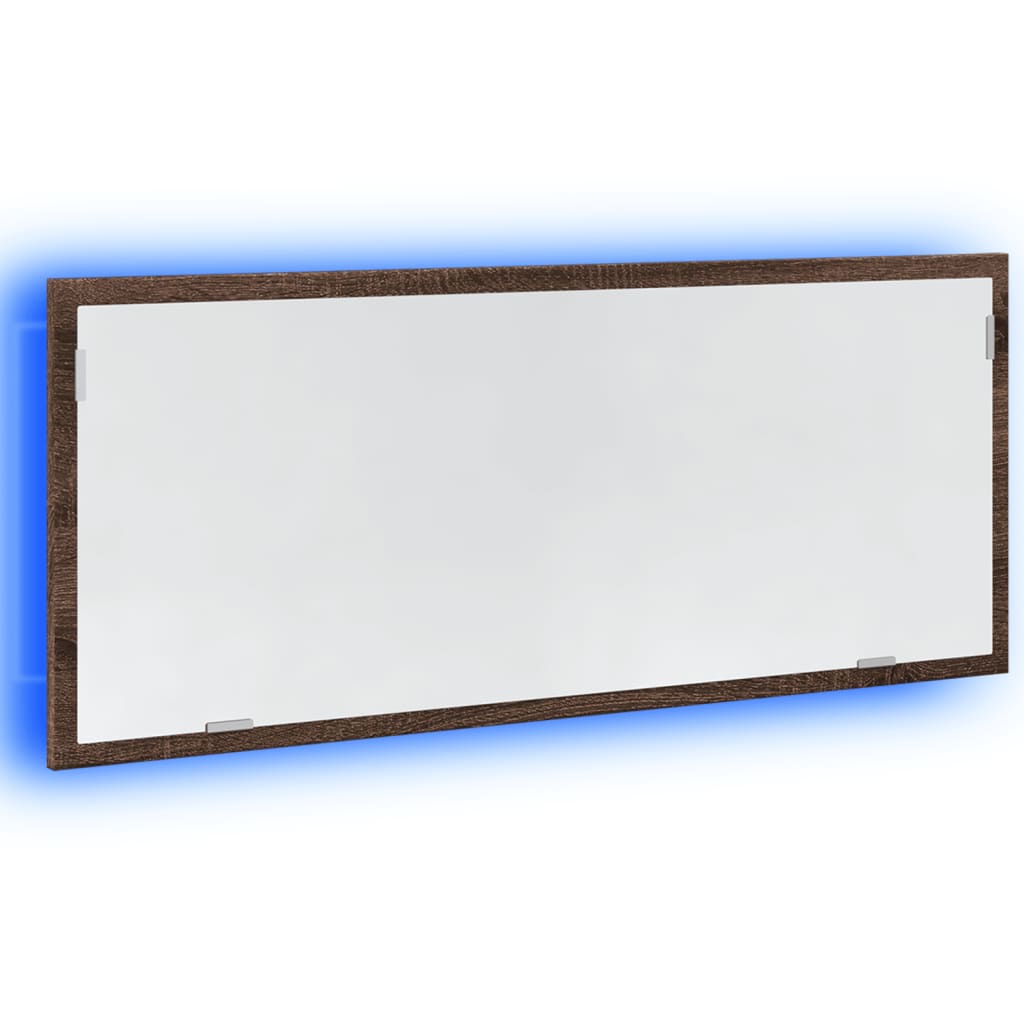 badeværelsesspejl m. LED 100x8,5x38 cm konstrueret træ brunt eg