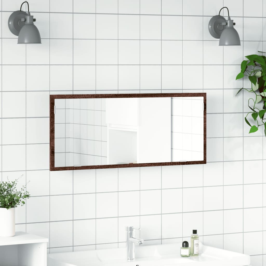 badeværelsesspejl m. LED 100x8,5x38 cm konstrueret træ brunt eg