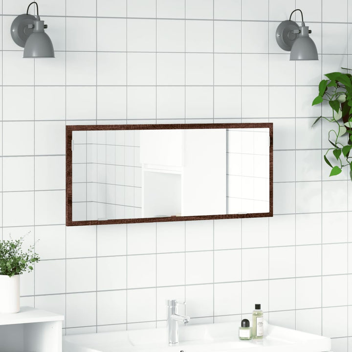 badeværelsesspejl m. LED 100x8,5x38 cm konstrueret træ brunt eg
