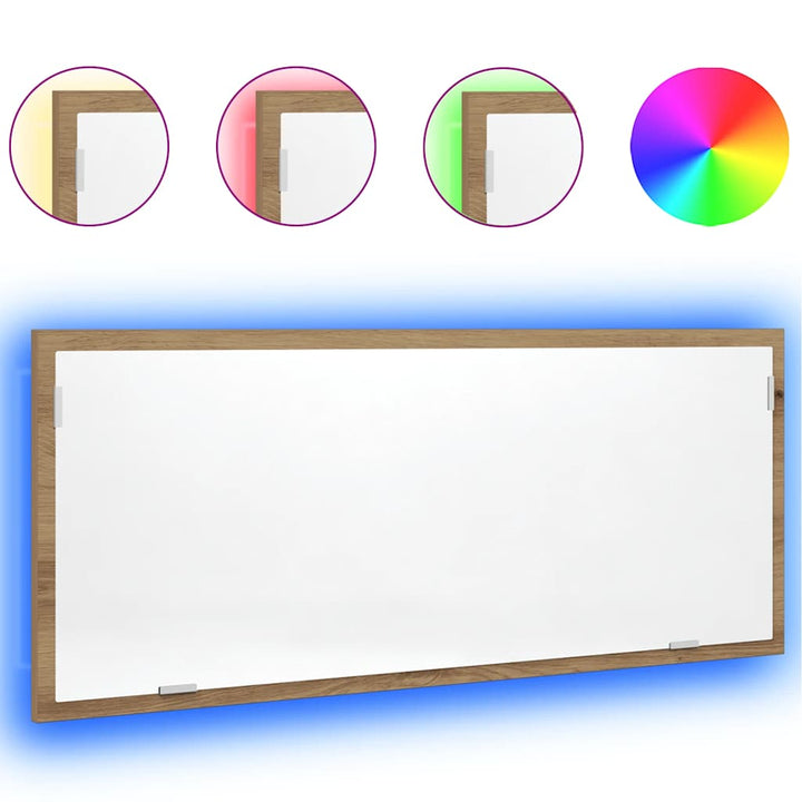 badeværelsesspejl med LED 100x8,5x37 cm konstrueret træ kunsteg