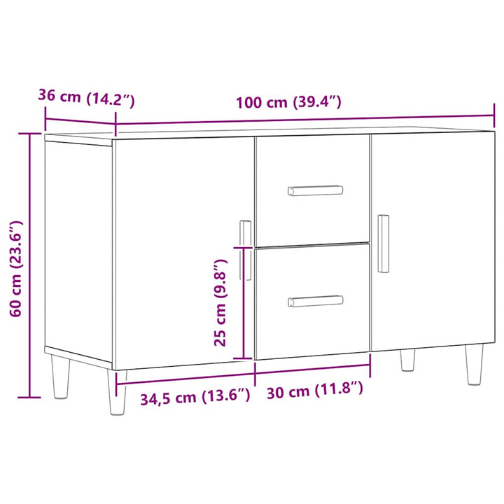 skænk 100x36x60 cm konstrueret træ kunsteg