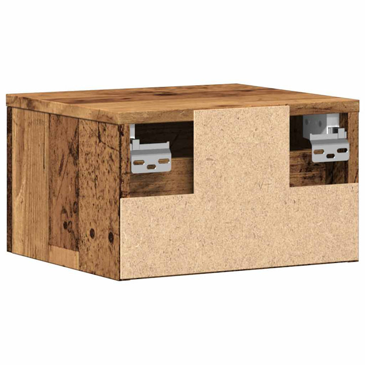 væghængt sengebord 34x30x20 cm antikt træ