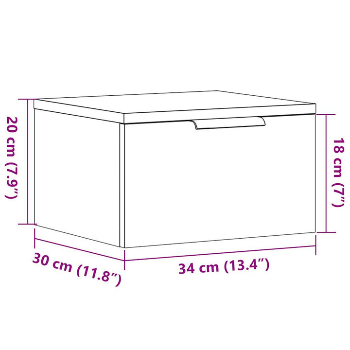 væghængte sengeborde 2 stk. 34x30x20 cm antikt træ