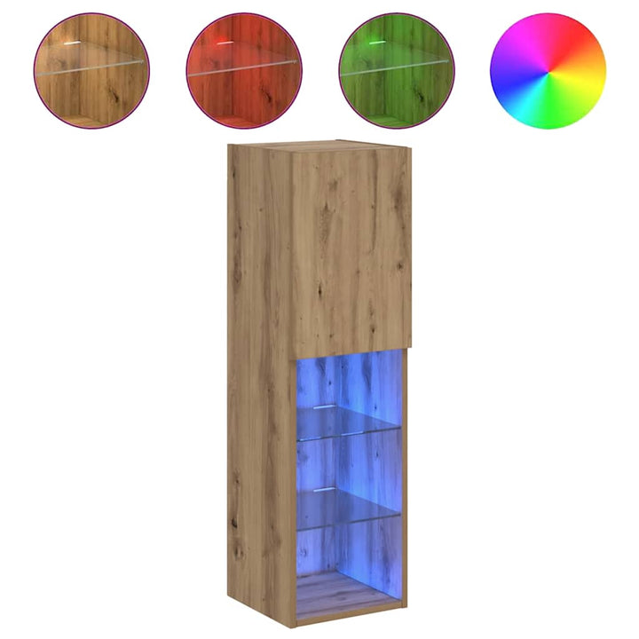 tv-borde med LED-lys 2 stk. 30,5x30x102 cm egetræsfarve