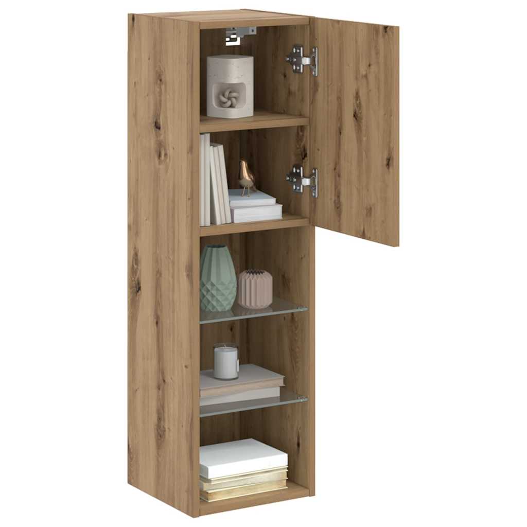 tv-borde med LED-lys 2 stk. 30,5x30x102 cm egetræsfarve