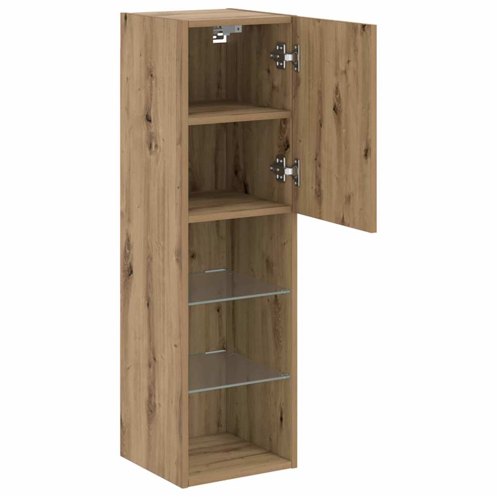 tv-borde med LED-lys 2 stk. 30,5x30x102 cm egetræsfarve