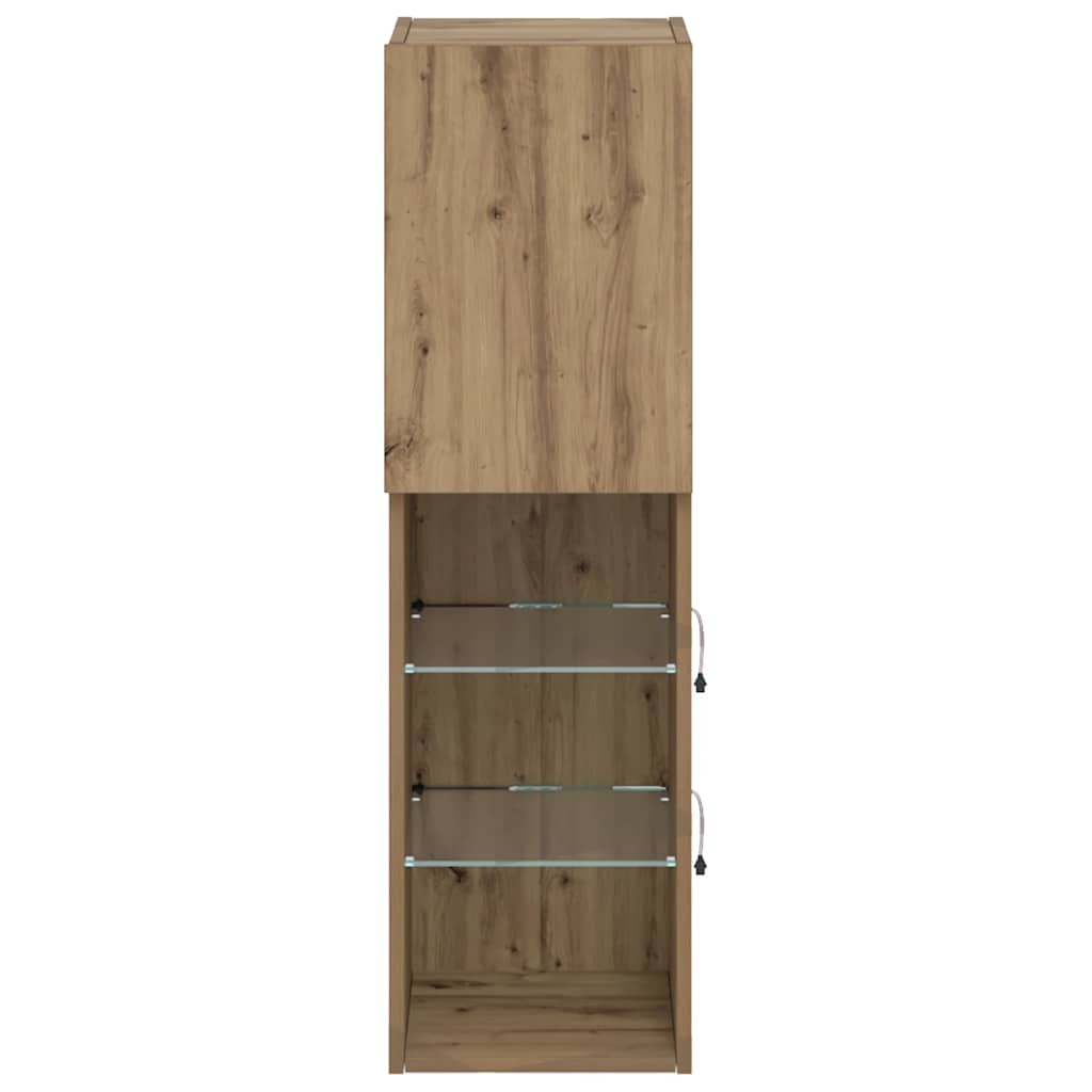 tv-borde med LED-lys 2 stk. 30,5x30x102 cm egetræsfarve