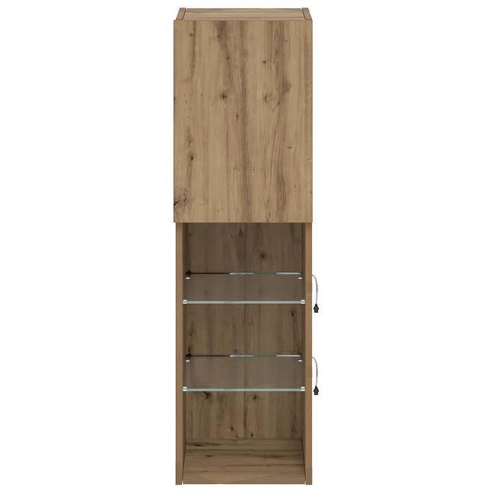tv-borde med LED-lys 2 stk. 30,5x30x102 cm egetræsfarve