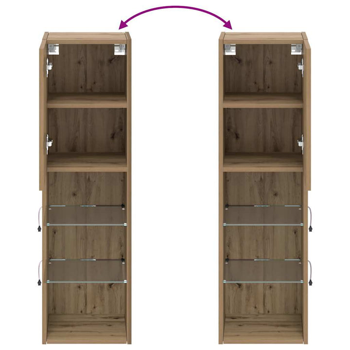 tv-borde med LED-lys 2 stk. 30,5x30x102 cm egetræsfarve