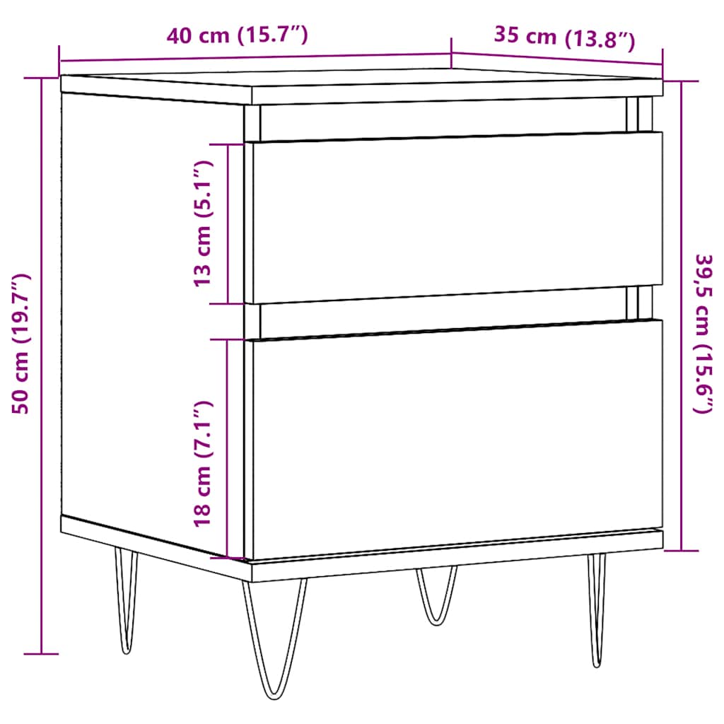 sengebord 40x35x50 cm konstrueret træ kunsteg