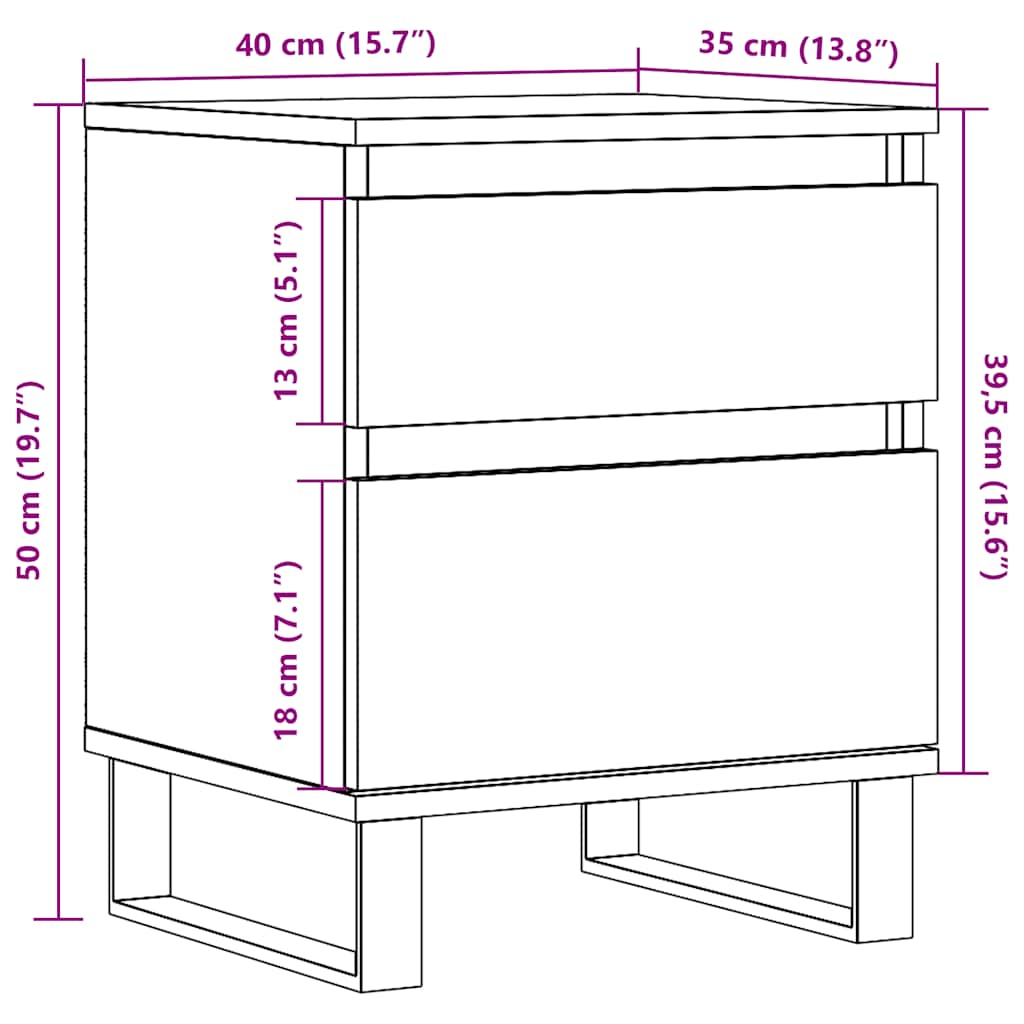 sengeborde 2 stk. 40x35x50 cm kunsteg