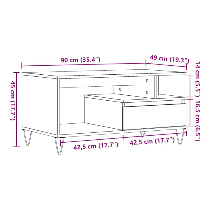 sofabord 90x49x45 cm konstrueret træ antikt trælook
