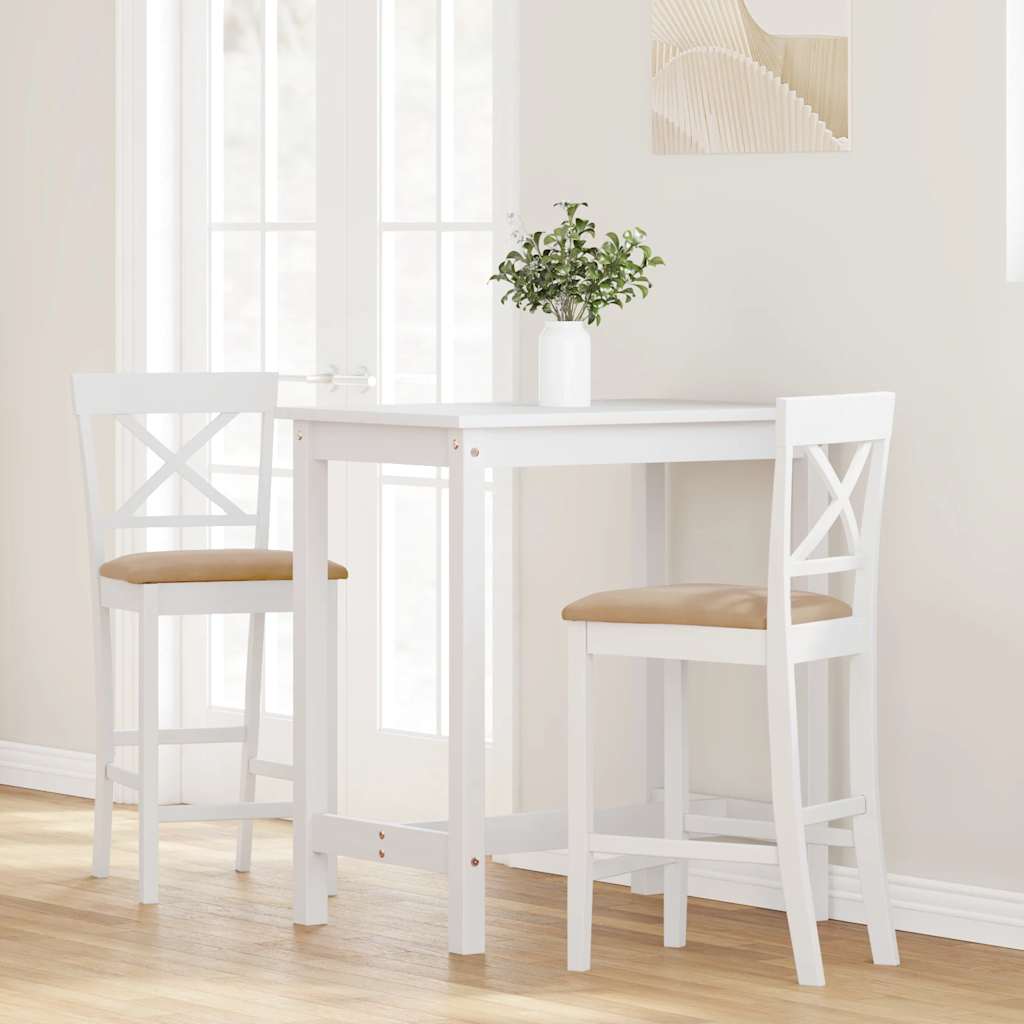 barstole med hynder 2 stk. massivt gummitræ hvid