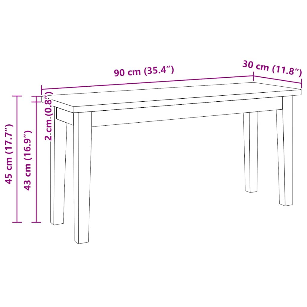 bænk 90 cm massivt gummitræ hvid
