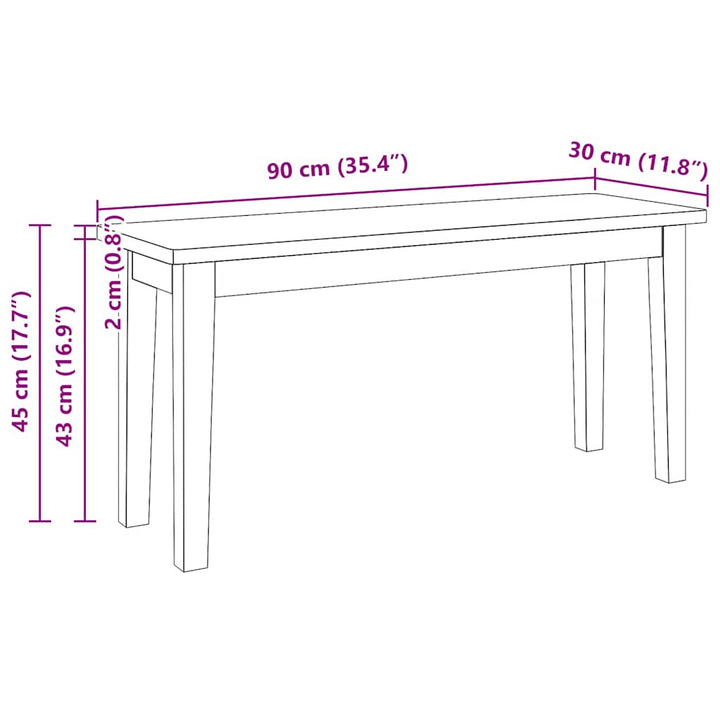 bænk 90 cm massivt gummitræ hvid
