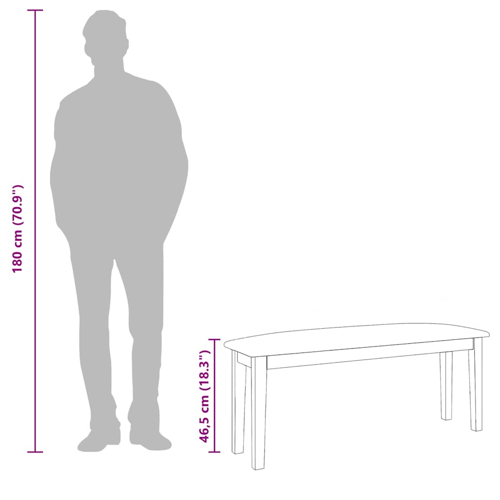 bænk 110 cm massivt gummitræ brun