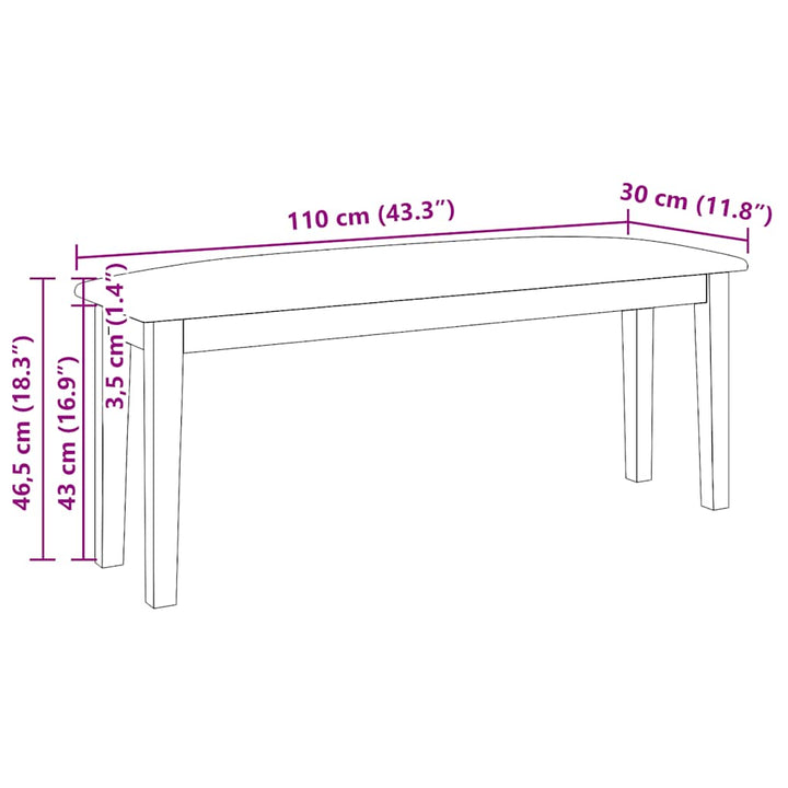 bænk 110 cm massivt gummitræ