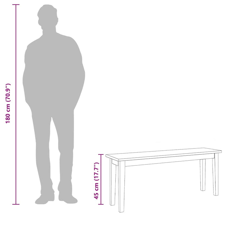 bænk 110 cm massivt gummitræ