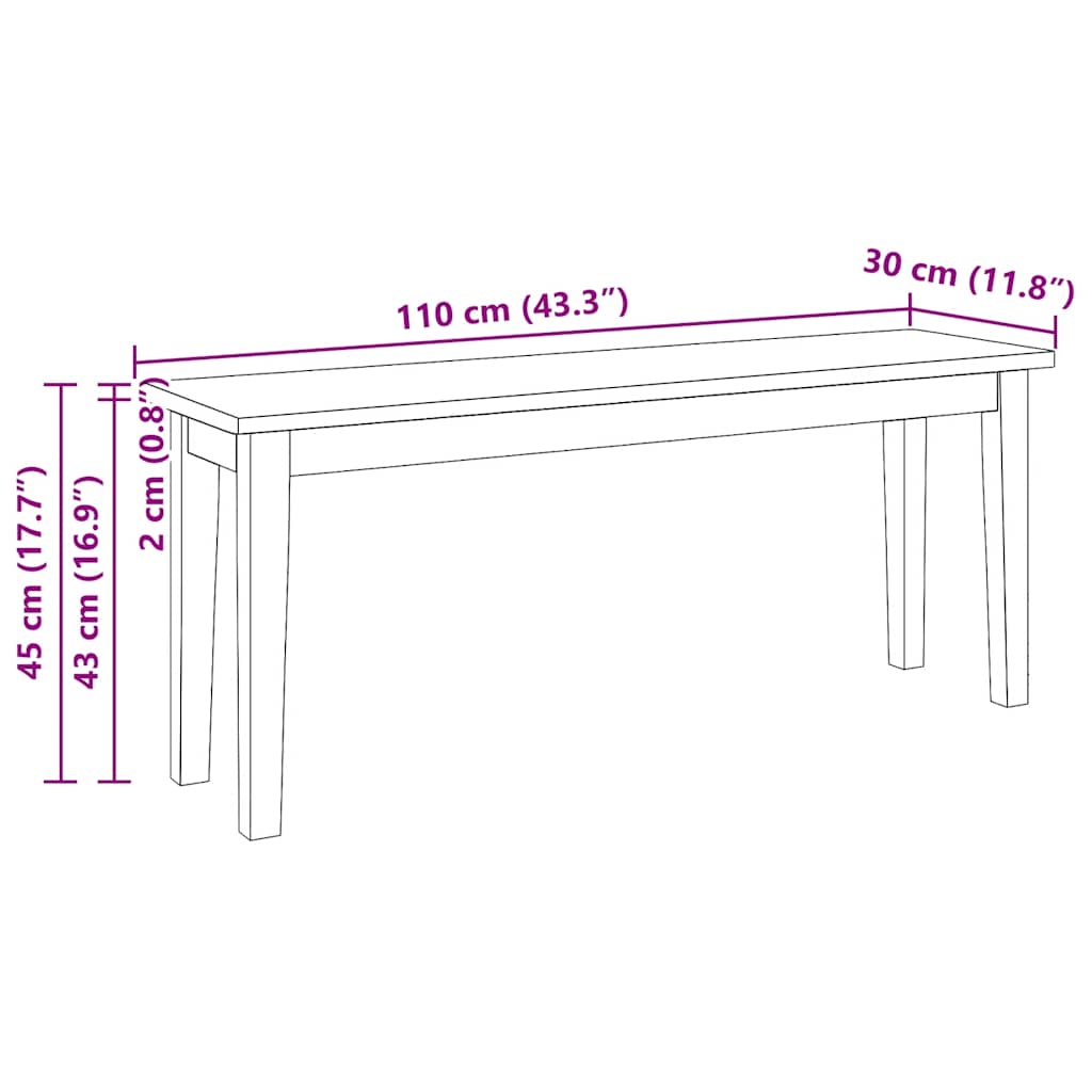 bænk 110 cm massivt gummitræ hvid