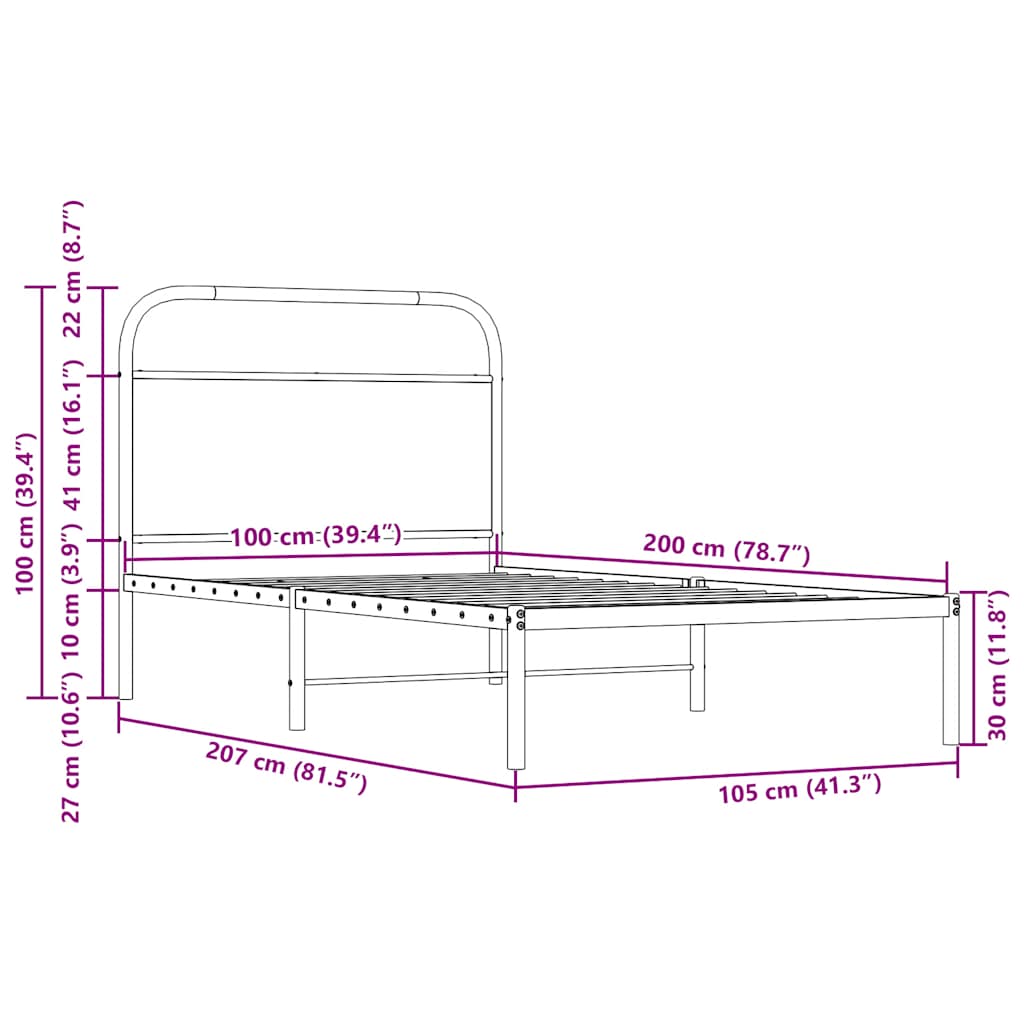 sengeramme 100x200 cm uden madras konstrueret træ sonoma-eg