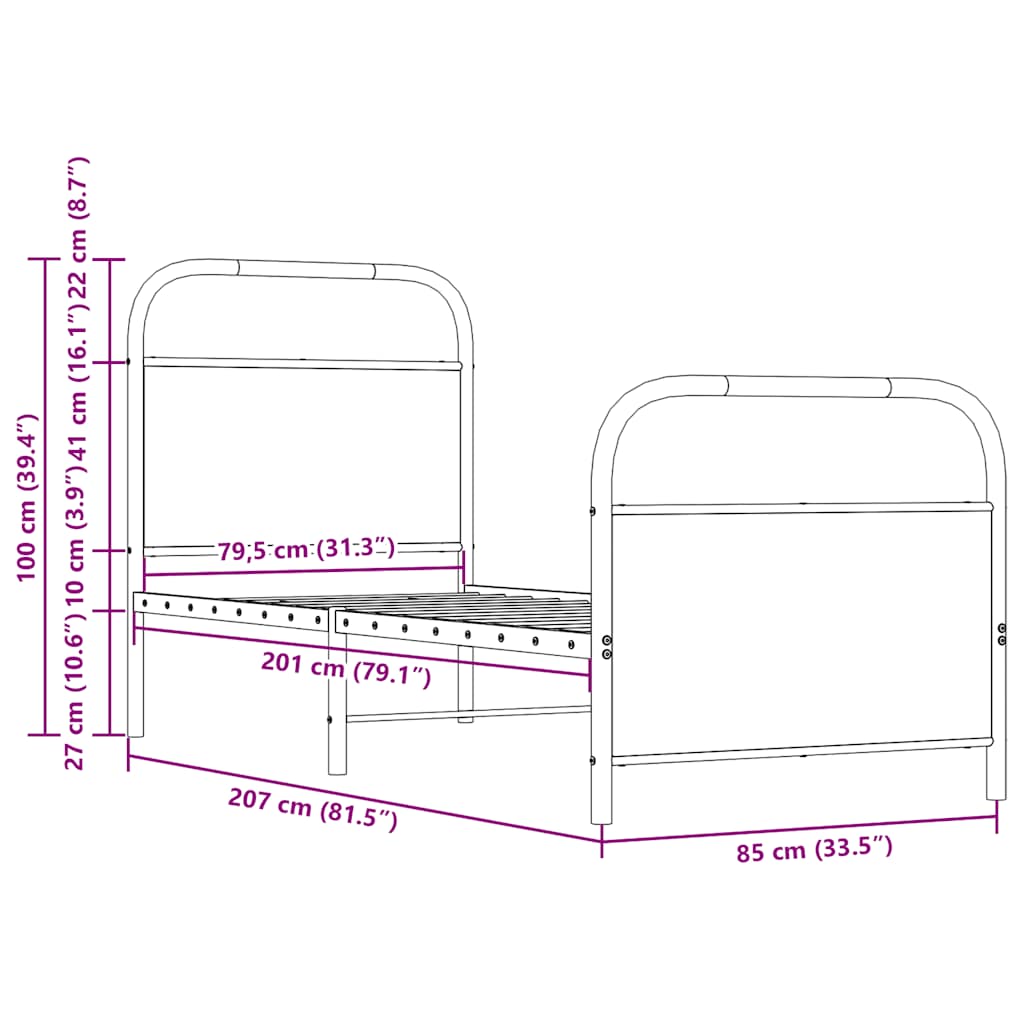 sengeramme 80x200 cm uden madras konstrueret træ brunt eg