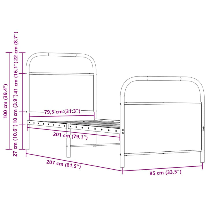 sengeramme 80x200 cm uden madras konstrueret træ brunt eg