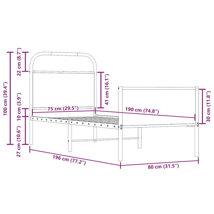sengeramme 75x190 cm uden madras konstrueret træ sonoma-eg
