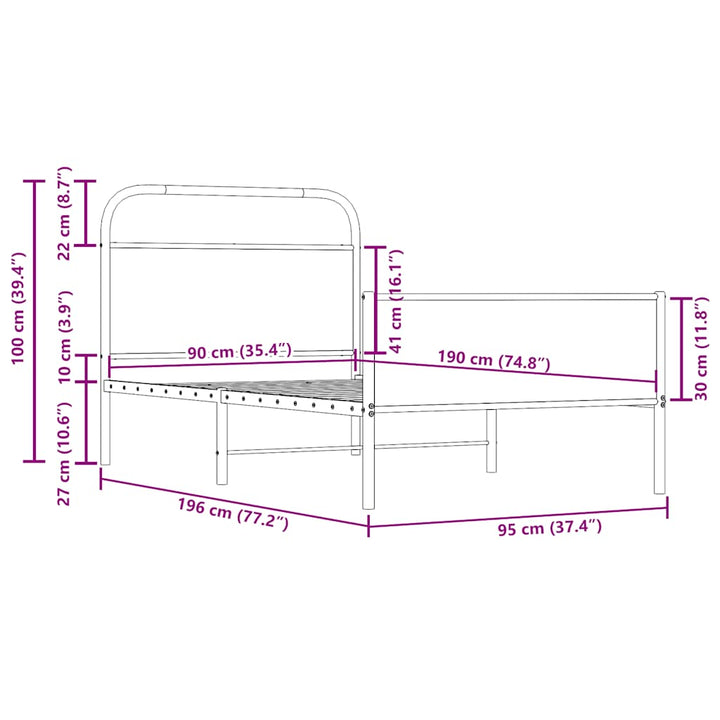 sengeramme 90x190 cm uden madras konstrueret træ sonoma-eg