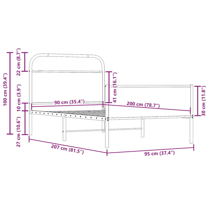 sengeramme 90x200 cm uden madras konstrueret træ sonoma-eg