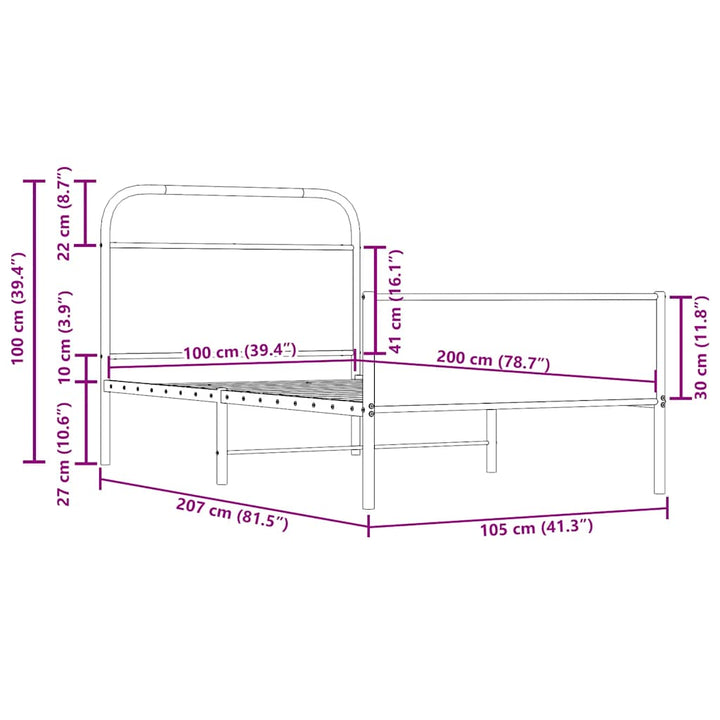 sengeramme 100x200 cm uden madras konstrueret træ sonoma-eg