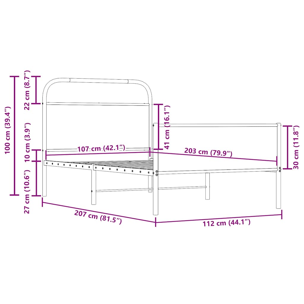 sengeramme 107x203 cm uden madras konstrueret træ sonoma-eg
