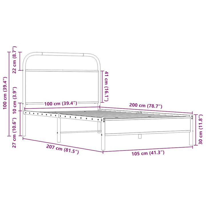 sengeramme 100x200 cm uden madras konstrueret træ sonoma-eg