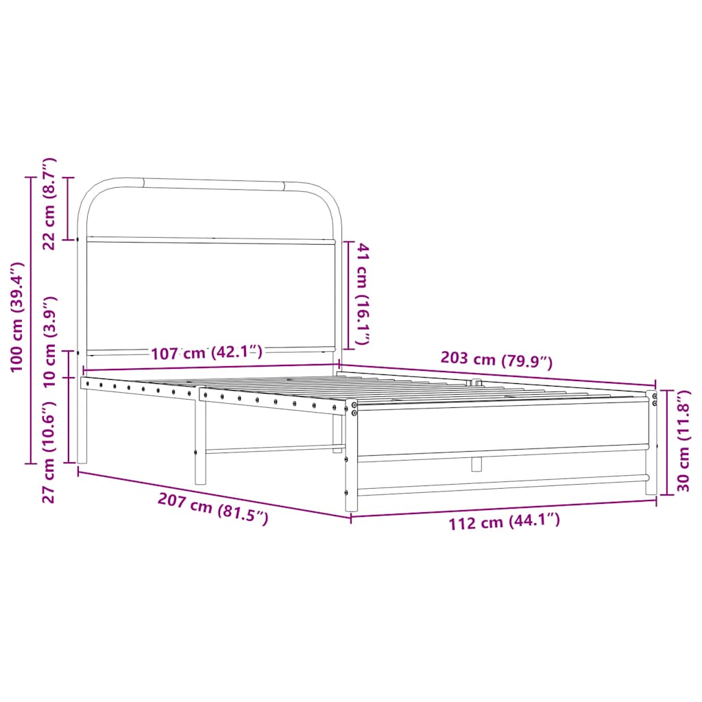 sengeramme 107x203 cm uden madras konstrueret træ sonoma-eg