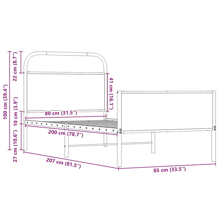 sengeramme 80x200 cm uden madras konstrueret træ sonoma-eg