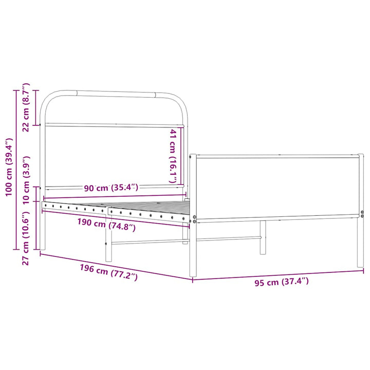 sengeramme 90x190 cm uden madras konstrueret træ sonoma-eg