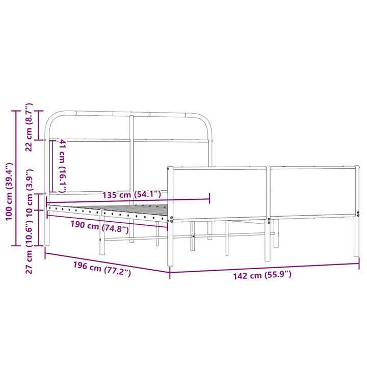 sengeramme 135x190 cm uden madras konstrueret træ sonoma-eg